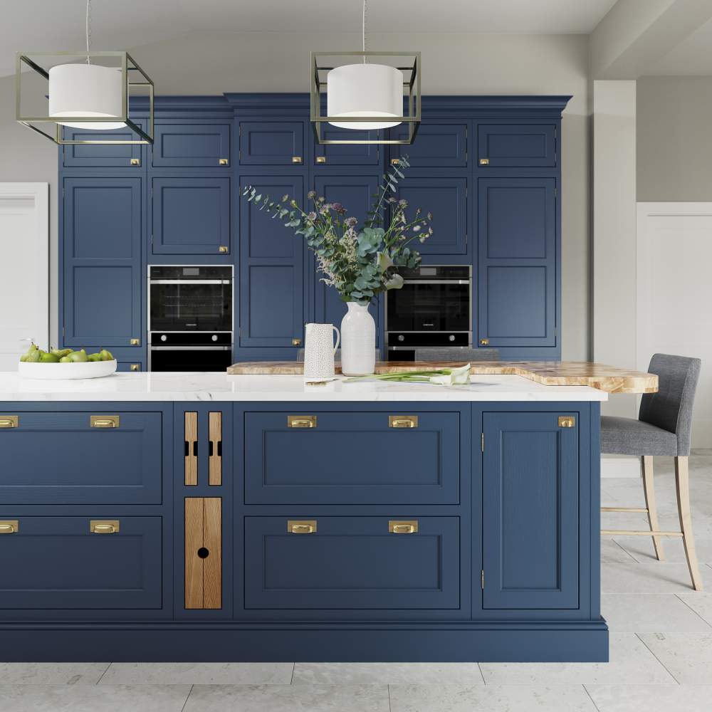 Belgravia Parisian Blue and Stone Cameo inframe kitchen