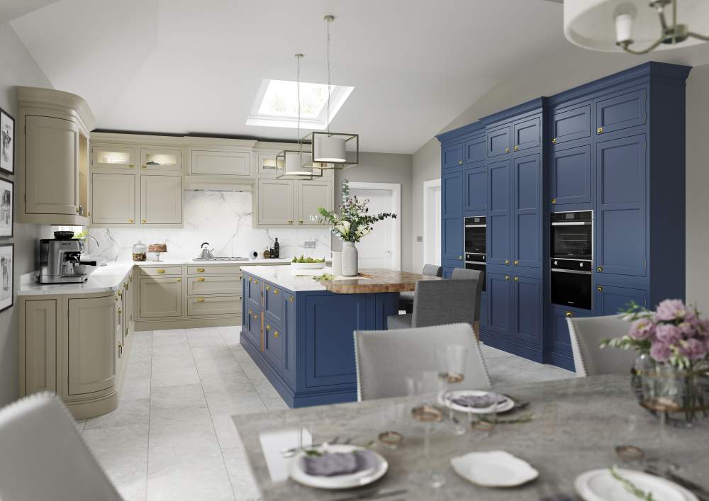 Belgravia Parisian Blue and Stone inframe kitchen