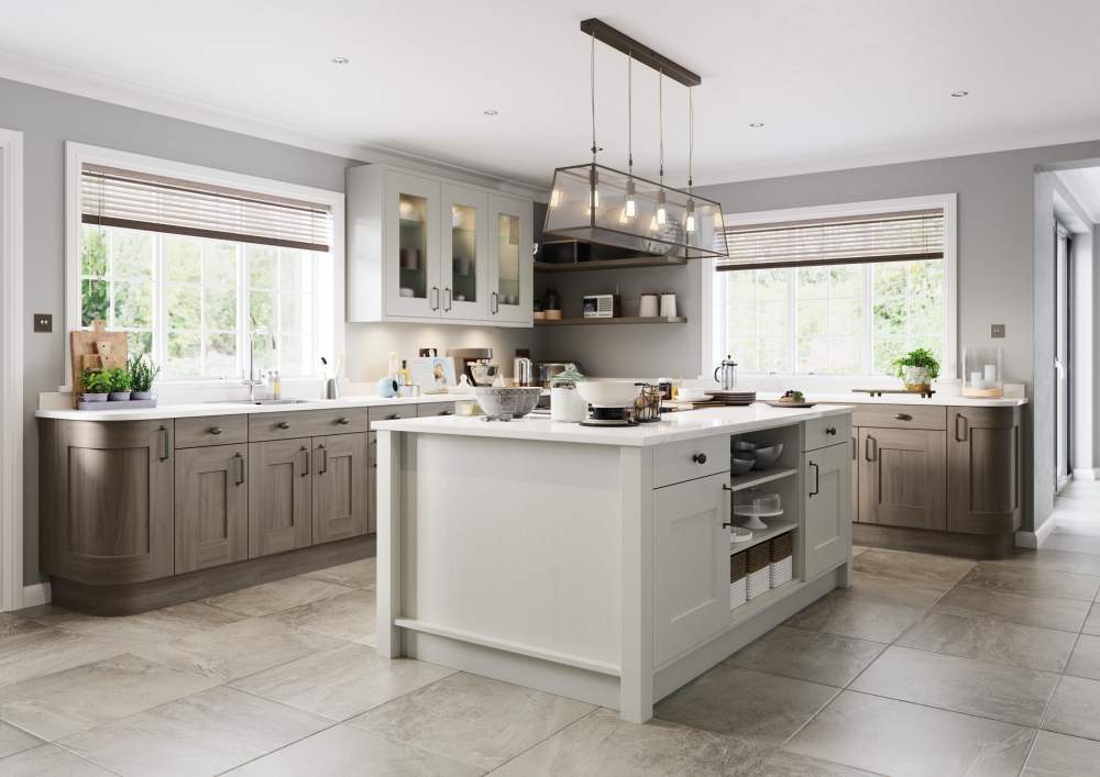 Clonmel Light Grey and Carbon kitchen with a large island