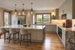 Egger modern slab kitchen with Bianco Eclipse worktop and island
